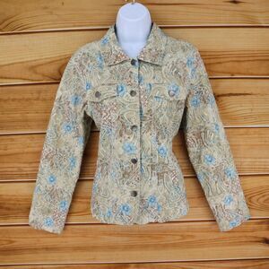 Analogy Blazer Jacket Button Up Women L Multicolor Embroidery Floral Long Sleeve